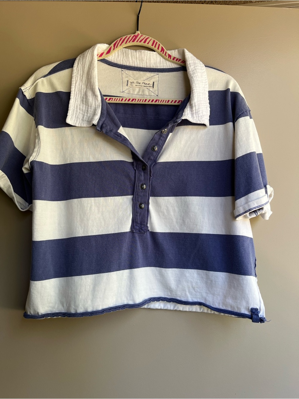 We The Free Navy and White Striped Cropped Polo